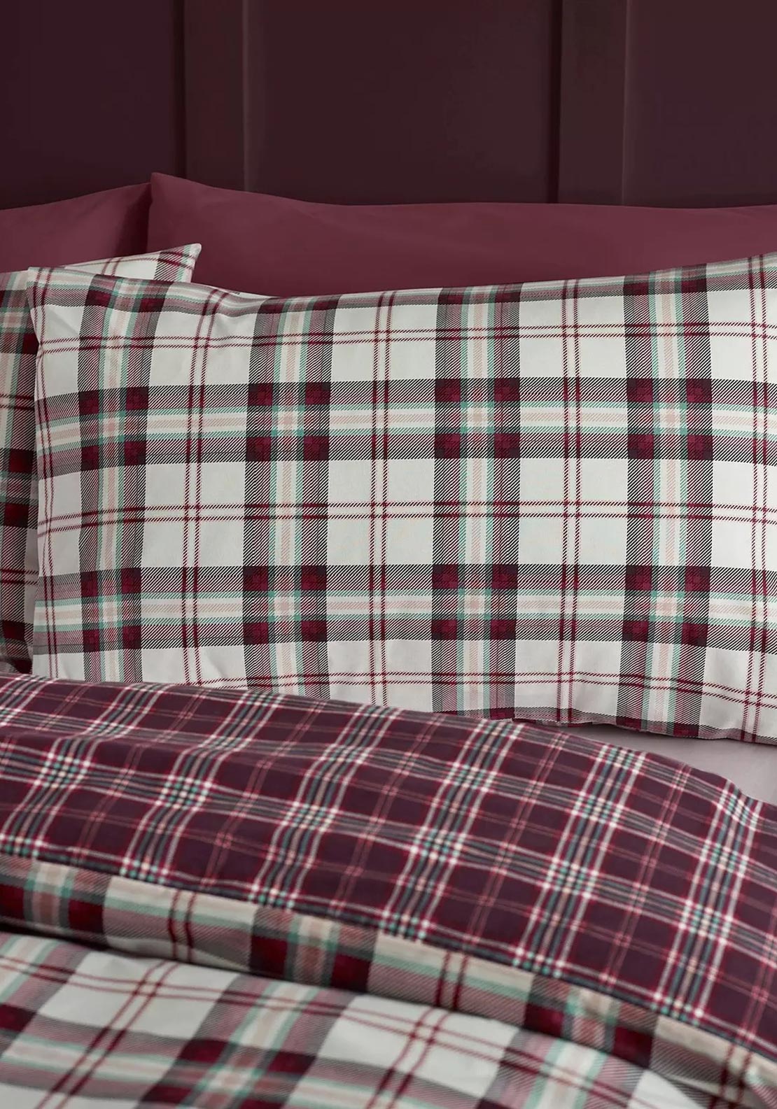 Catherine Lansfield Kelso Check Reversible Duvet Cover Set, Wine