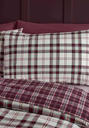 Catherine Lansfield Kelso Check Reversible Duvet Cover Set, Wine