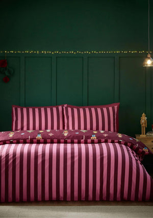 Catherine Lansfield Christmas Nutcracker Reversible Duvet Cover Set, Wine