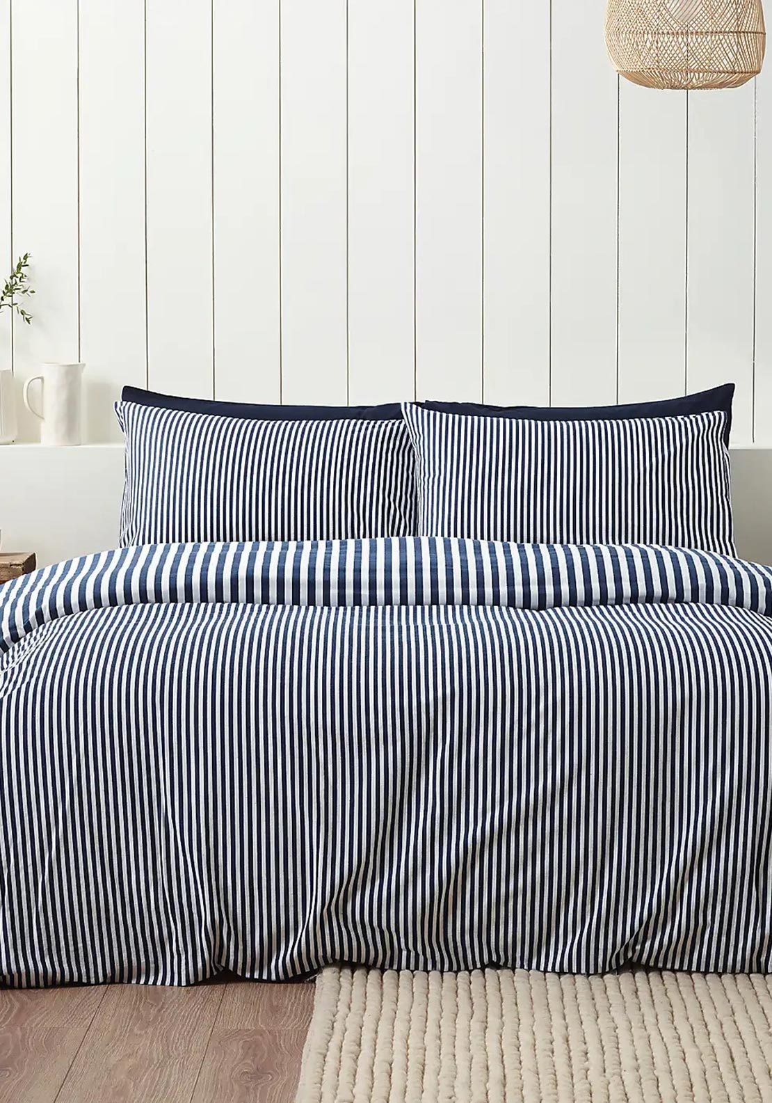 Catherine Lansfield Brushed Cotton Stripe Duvet Cover Set, Navy