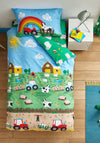 FARMYARD ANIMALS BLUE QUILT SET DOUBLE