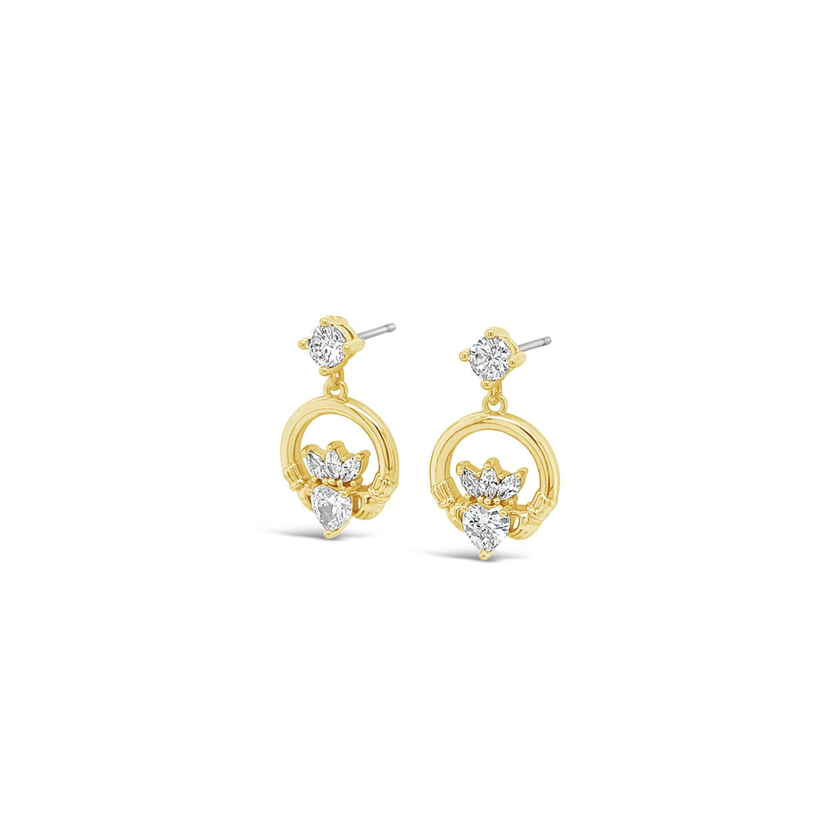 Seala CZ Claddagh Drop Earrings, Gold
