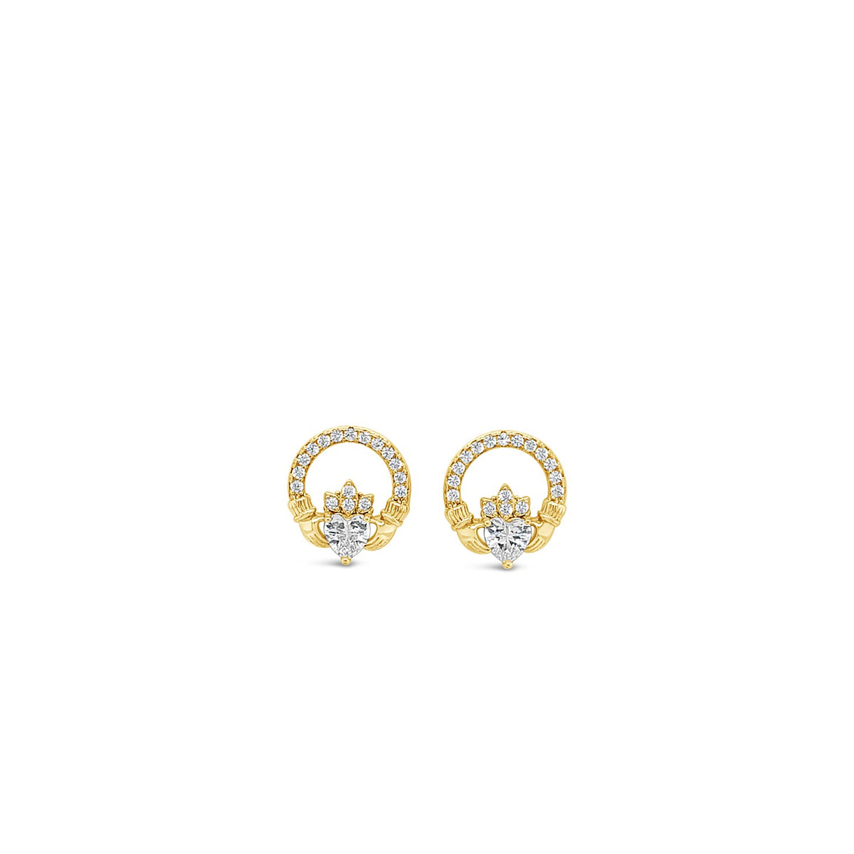 Seala CZ Claddagh 10mm Stud Earrings, Gold