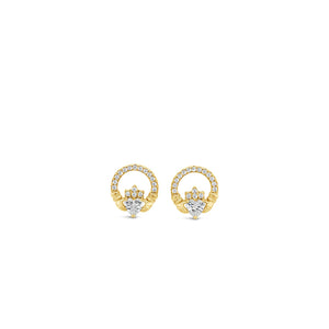 Seala CZ Claddagh 10mm Stud Earrings, Gold