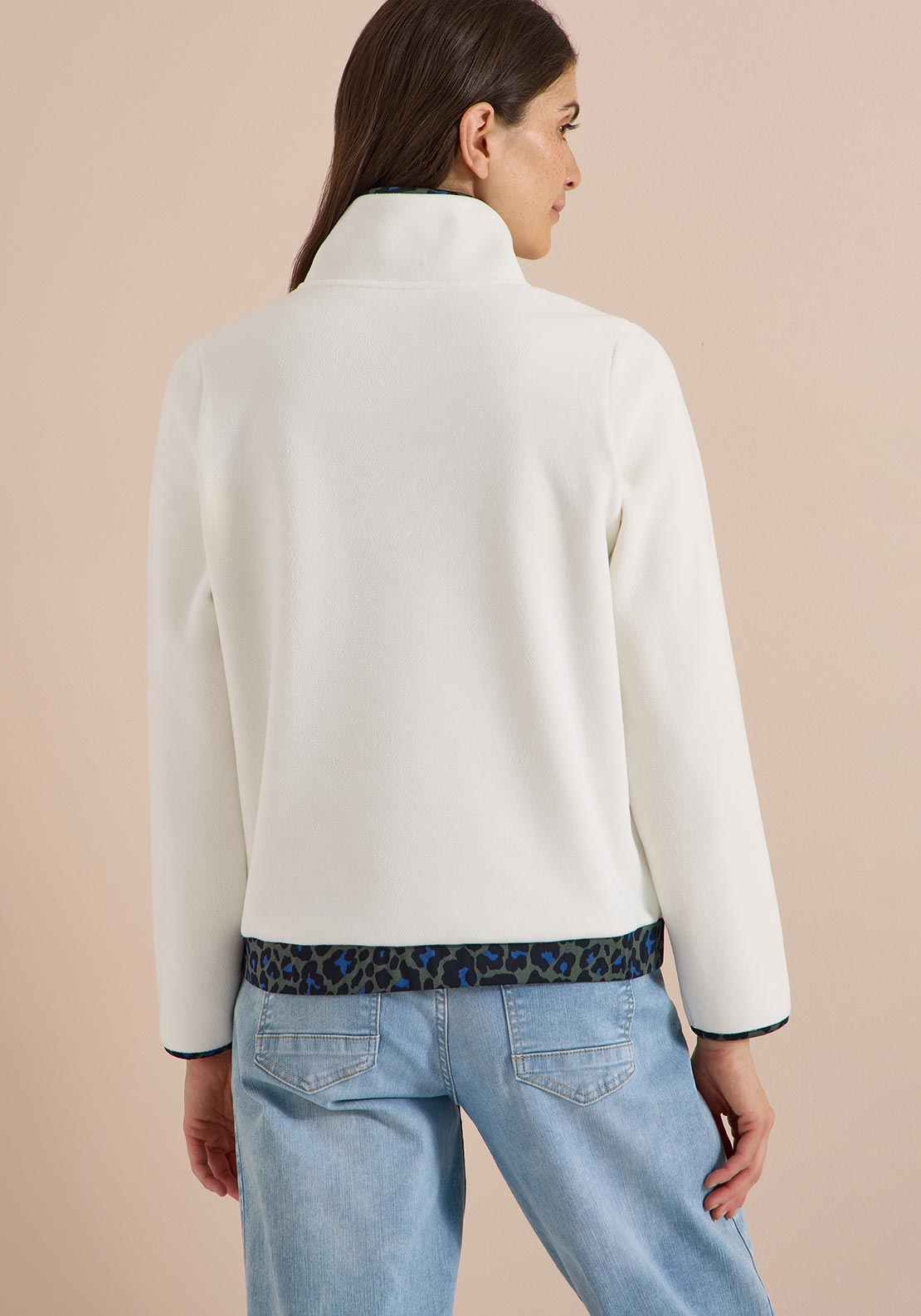 Cecil Half Zip with Animal Print Detail Fleece, White