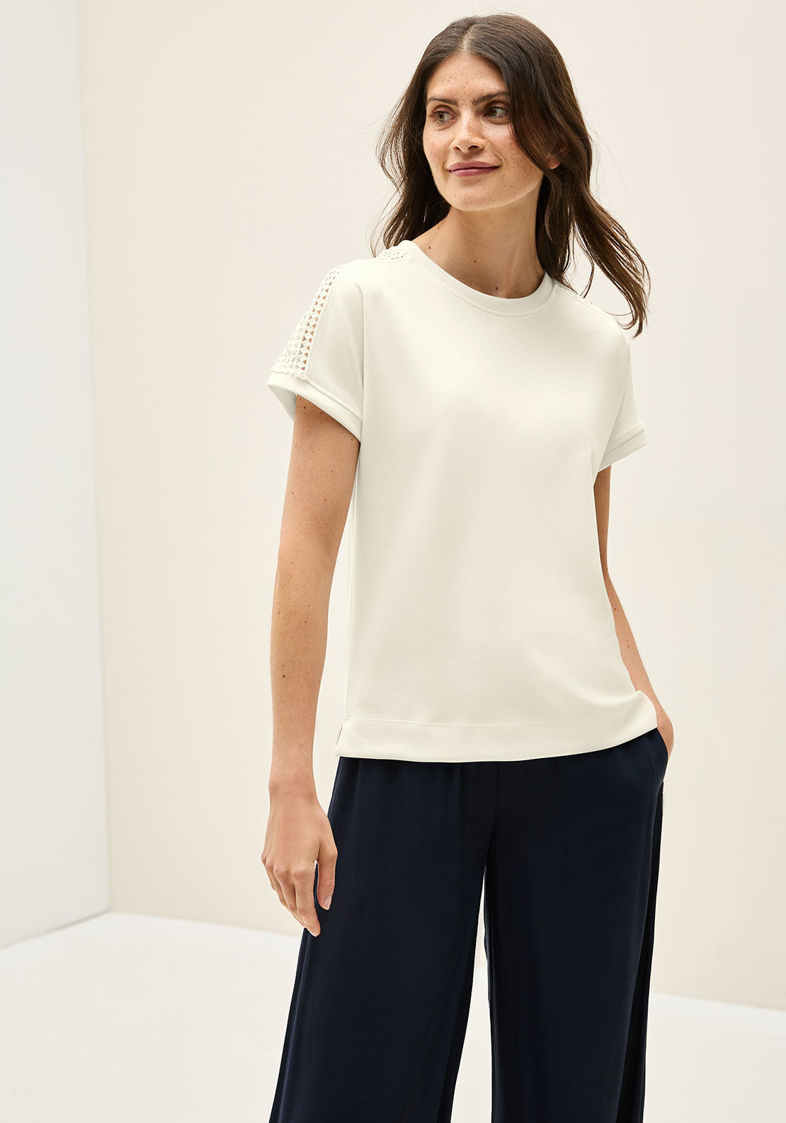Cecil Embroidered Shoulder Jersey Top, White