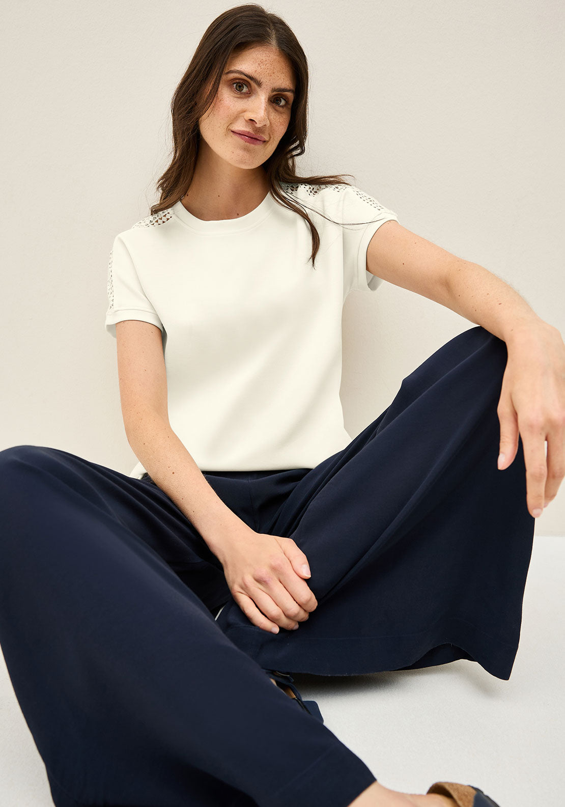 Cecil Embroidered Shoulder Jersey Top, White