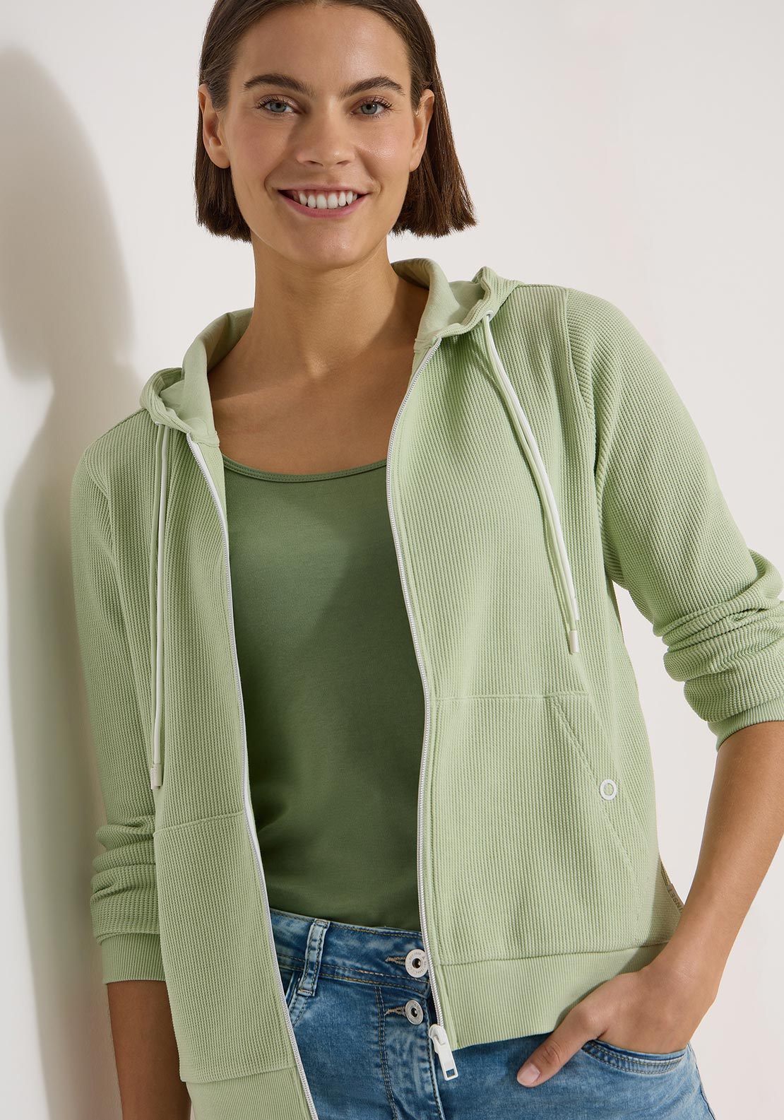 Cecil Waffle Texture Cardigan, Green