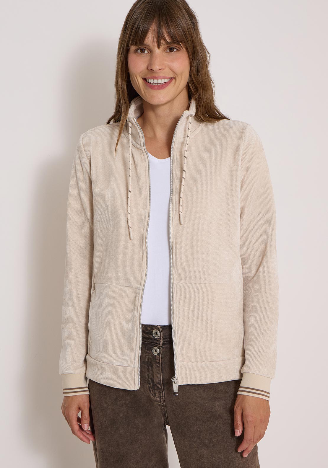 Cecil Ribbed High Neck Jacket, Beige