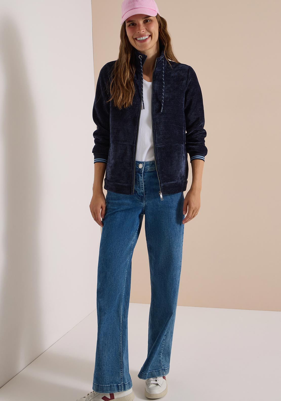 Cecil Ribbed High Neck Jacket, Navy