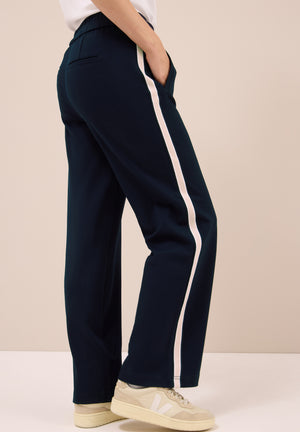Cecil Neele Straight Leg Tape Detail Trousers, Navy