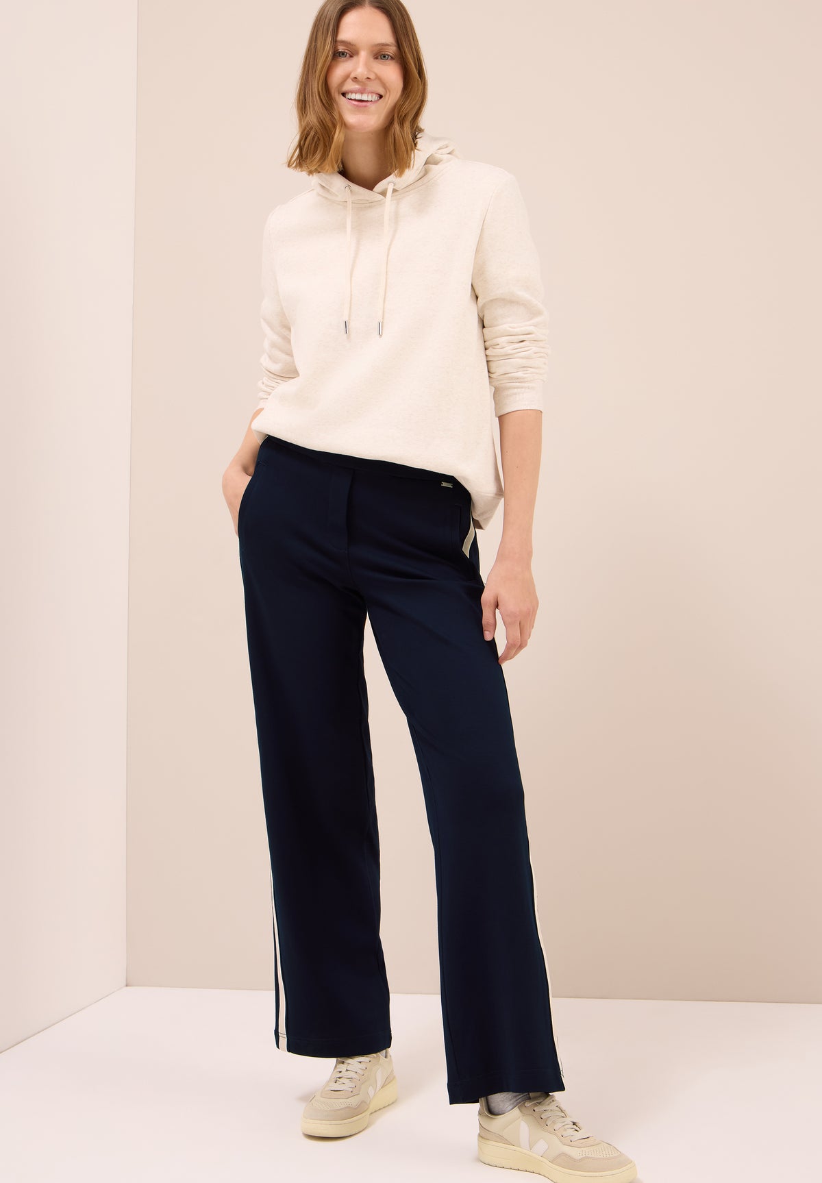 Cecil Neele Straight Leg Tape Detail Trousers, Navy