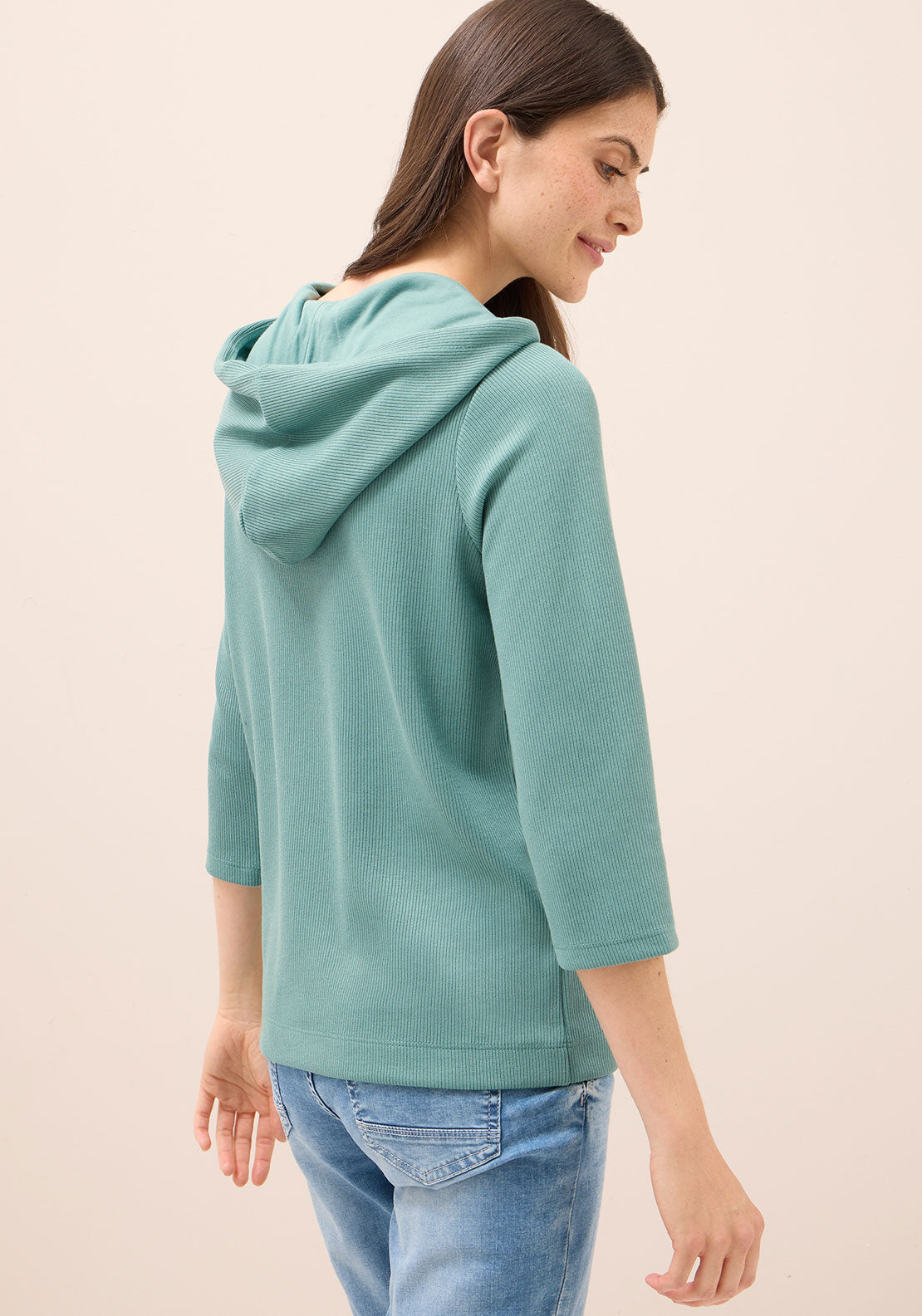 Cecil Rib Cropped Sleeve Hoodie, Green