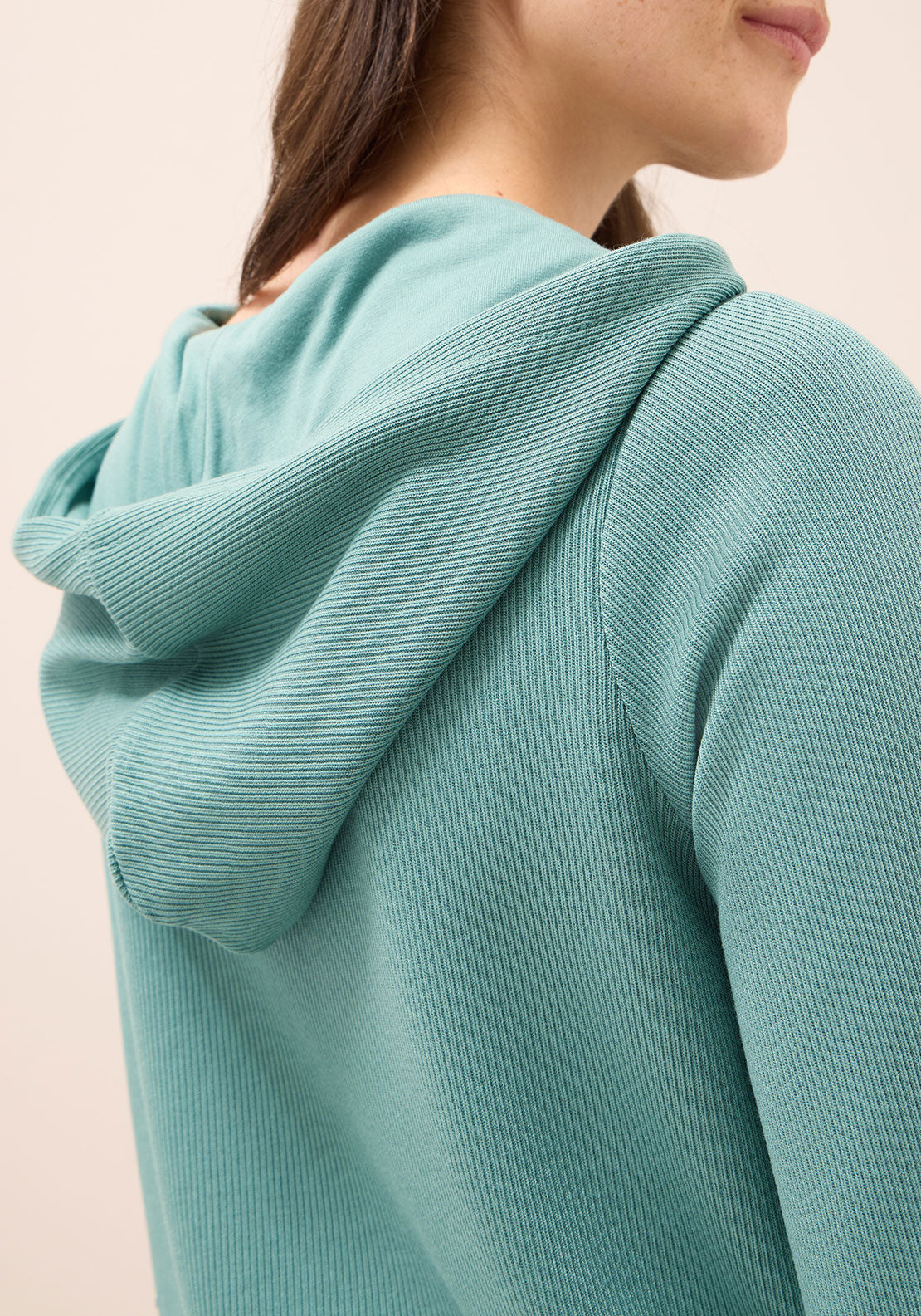 Cecil Rib Cropped Sleeve Hoodie, Green
