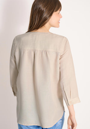 Cecil V-Neck Linen Blend Blouse, Light Beige