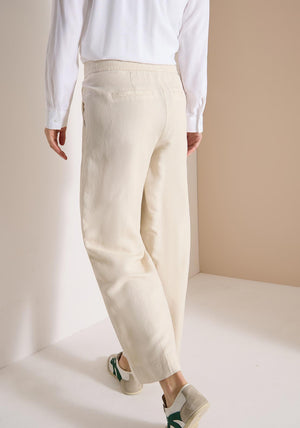 Cecil Linen Blend Wide Leg Cropped Trousers, Beige