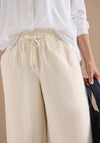 Cecil Linen Blend Wide Leg Cropped Trousers, Beige
