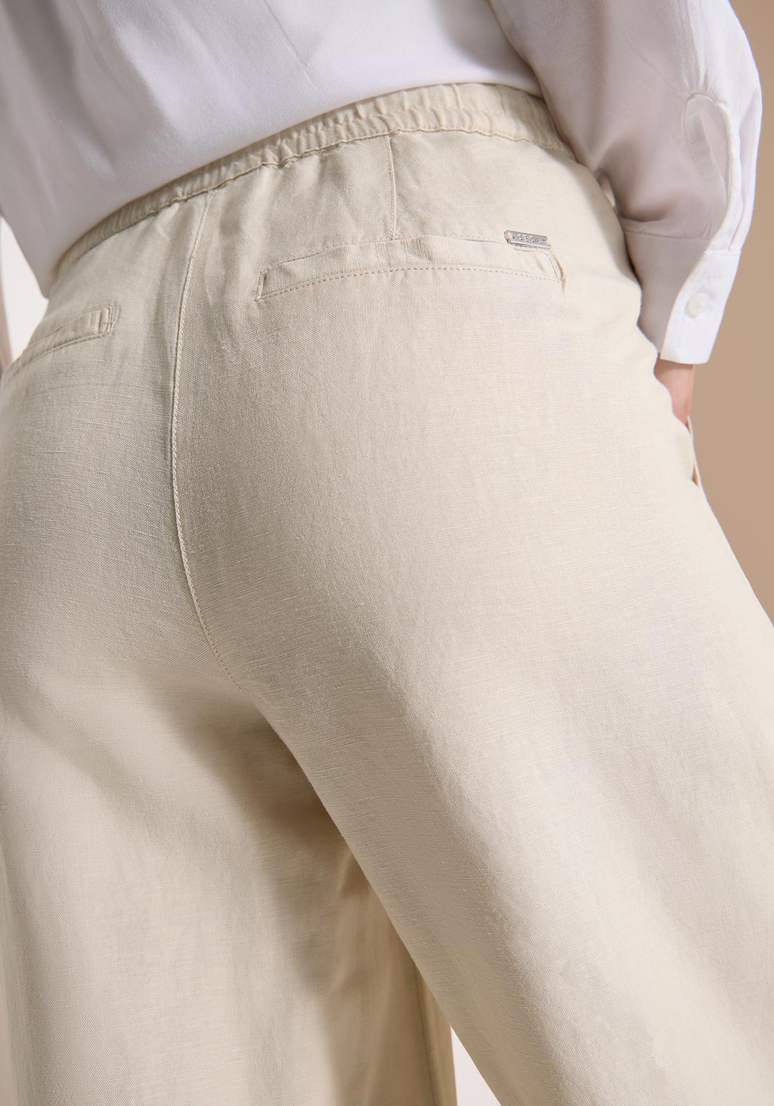 Cecil Linen Blend Wide Leg Cropped Trousers, Beige