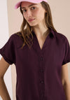Cecil  Linen Capped Sleeve Blouse, Plum Purple