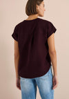 Cecil Notched Neck Short Sleeve Blouse, Wine