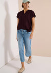 Cecil Notched Neck Short Sleeve Blouse, Wine