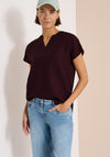 Cecil Notched Neck Short Sleeve Blouse, Wine
