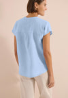 Cecil Notched Neck Short Sleeve Blouse, Blue