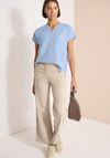 Cecil Notched Neck Short Sleeve Blouse, Blue