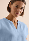Cecil Notched Neck Short Sleeve Blouse, Blue