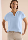 Cecil Notched Neck Short Sleeve Blouse, Blue