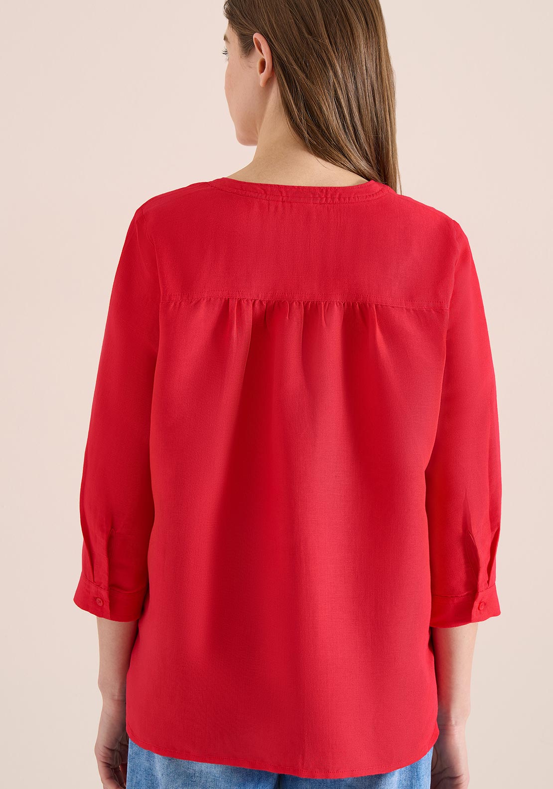 Cecil V-Neck Linen Blend Blouse, Red