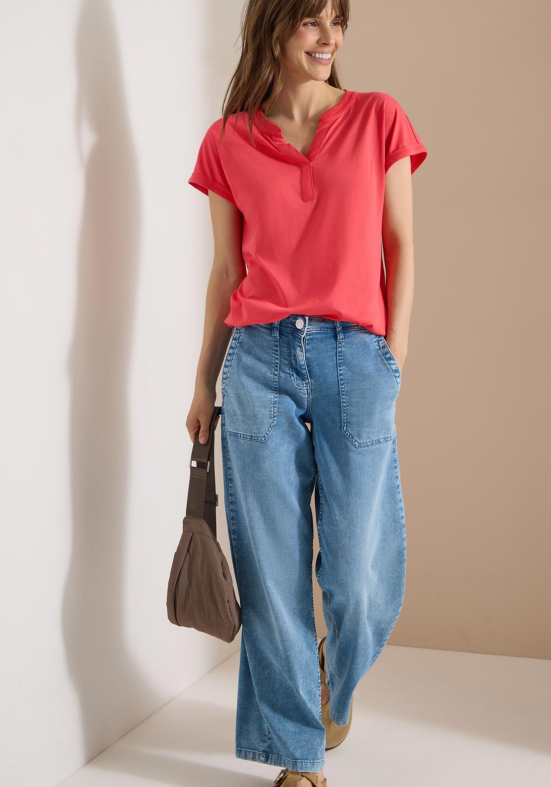 Cecil Solid V-Neck T-Shirt, Coral