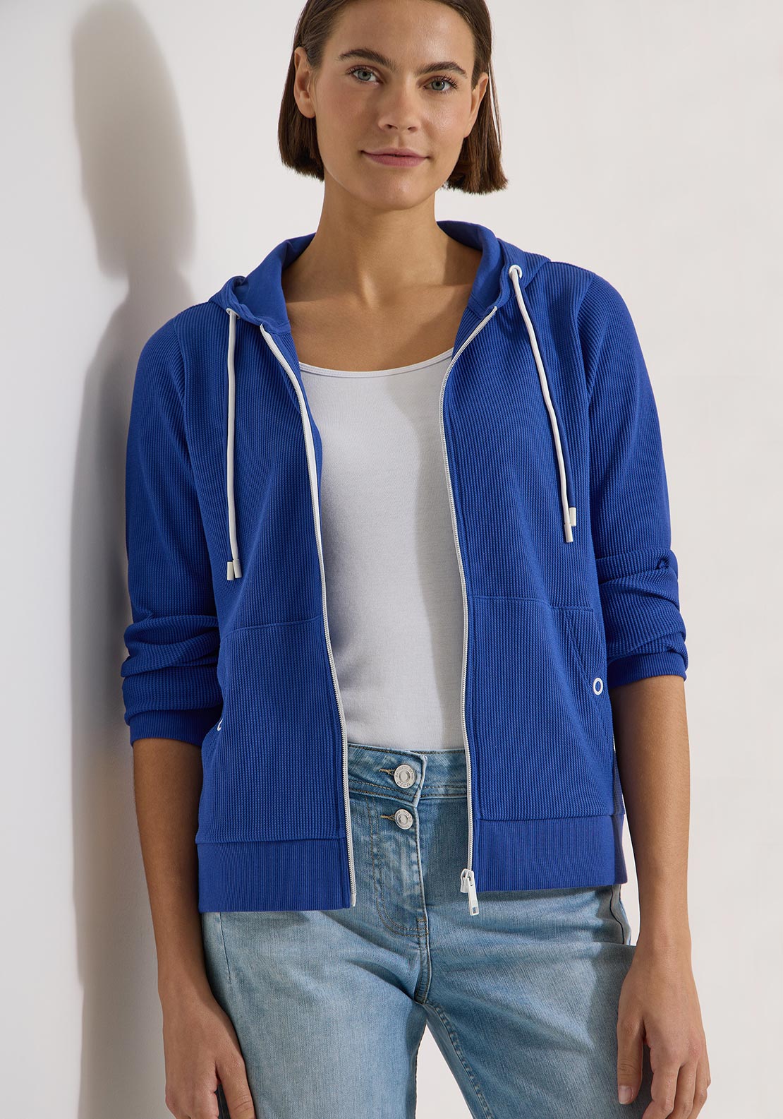Cecil Waffle Texture Cardigan, Blue
