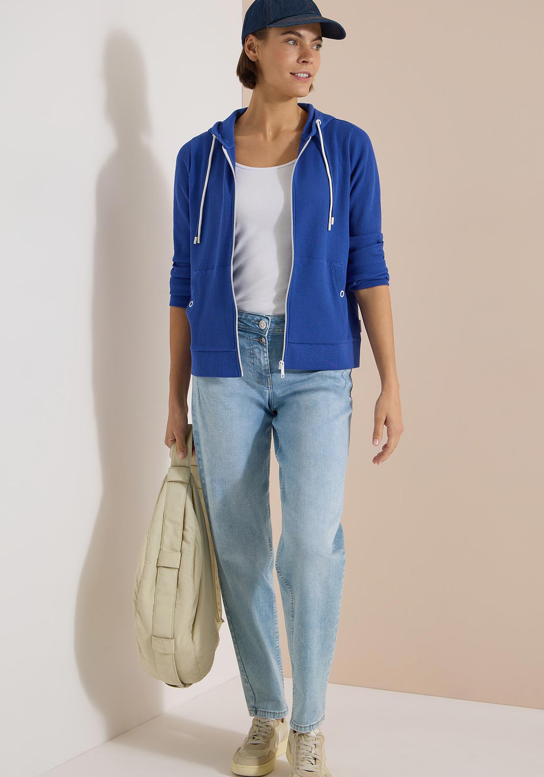 Cecil Waffle Texture Cardigan, Blue