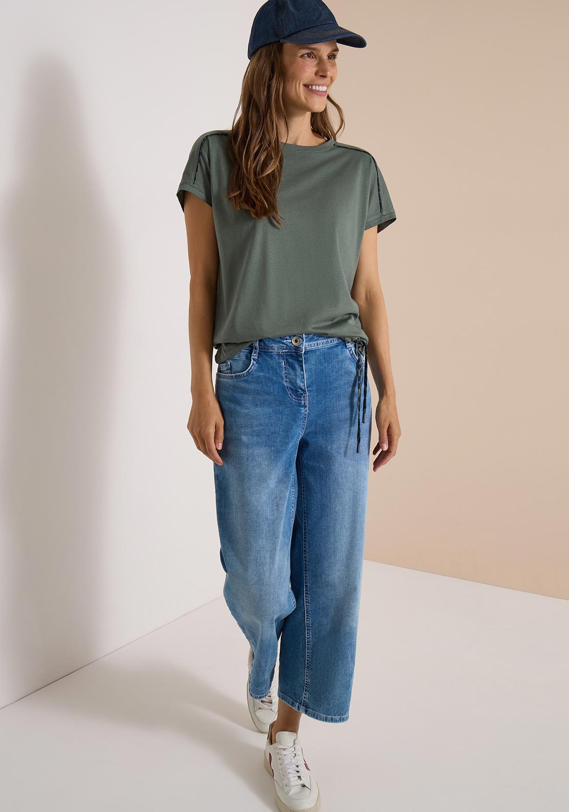 Cecil Stripe Detail Cotton-blend T-Shirt, Green