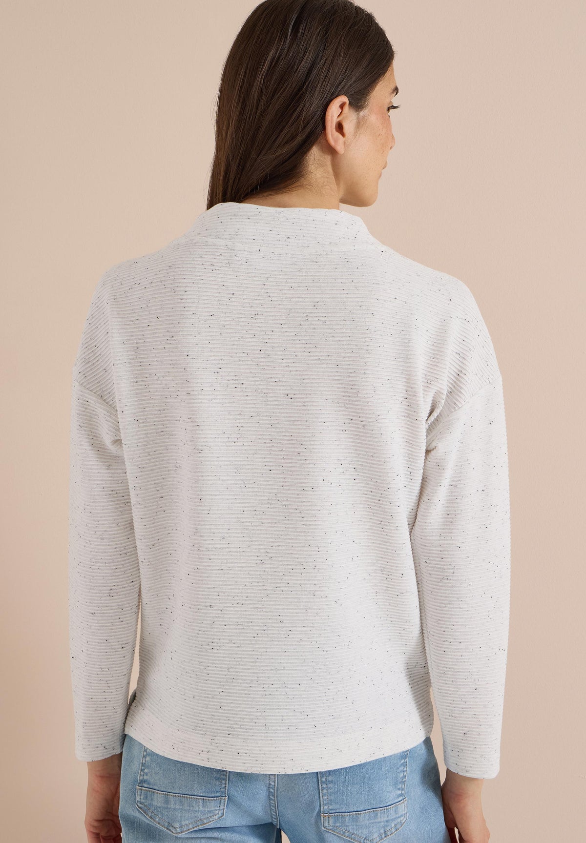 Cecil Ribbed Marl Effect Hoodie, Light Grey