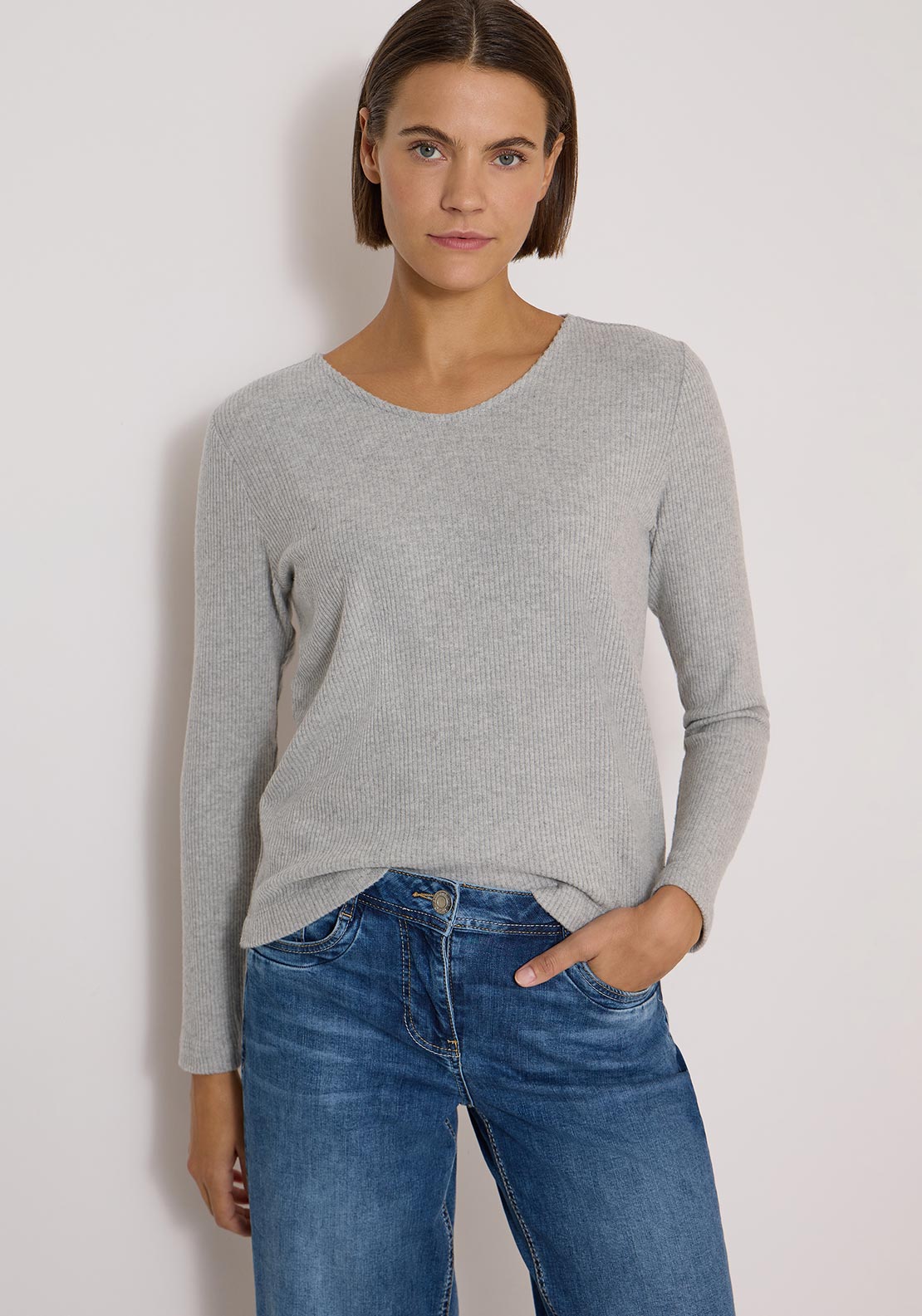 Cecil Ribbed Long Sleeve Top, Grey