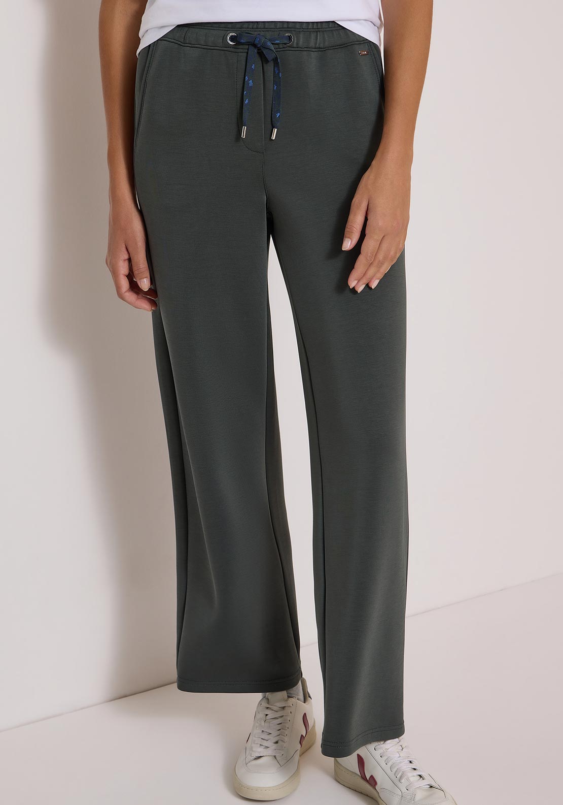 Cecil Neele Silk-feel Wide Leg Joggers, Green