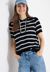 Cecil Striped Hooded Jumper, Navy and White