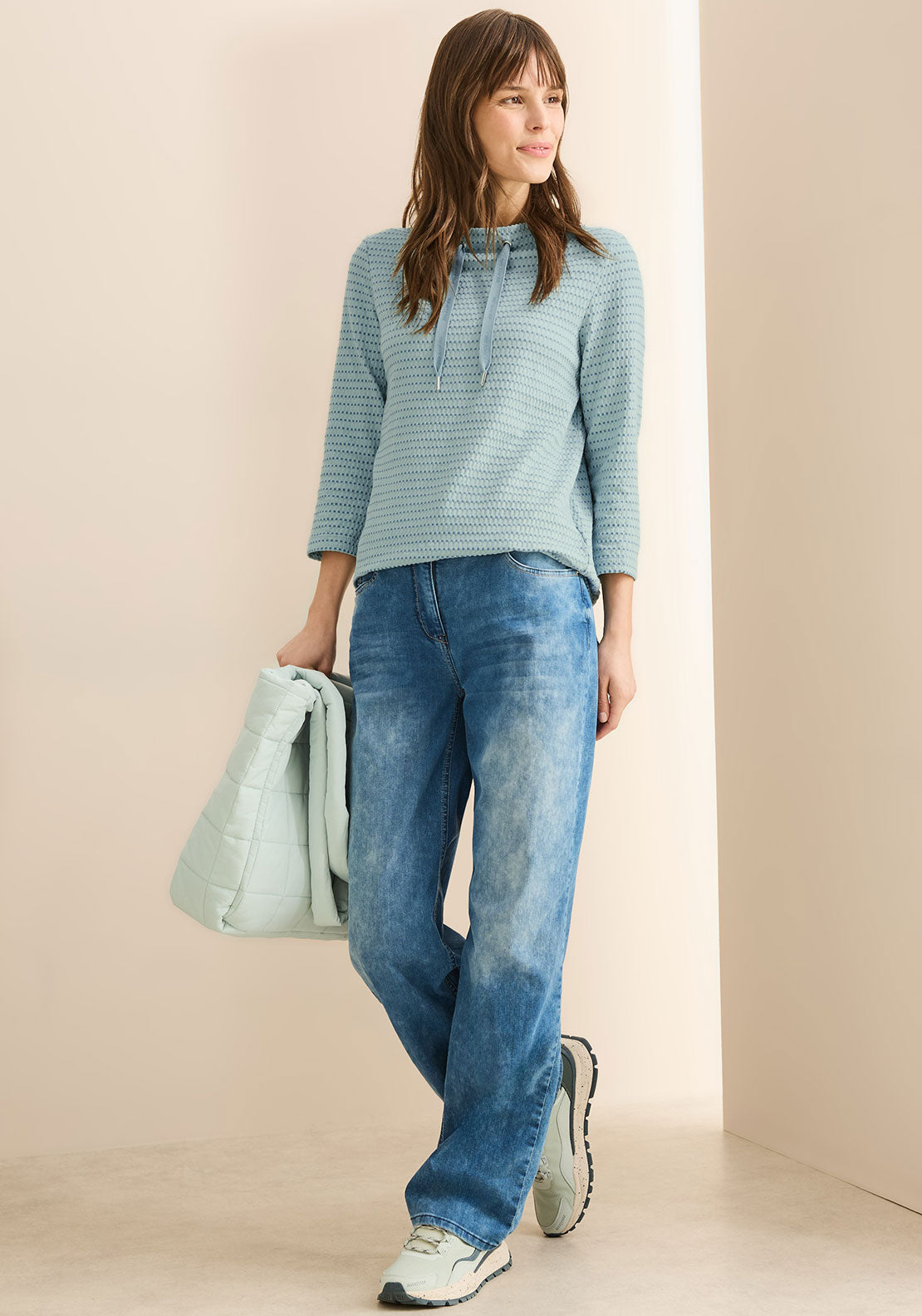 Cecil Knit stretch Drawstring Sweatshirt Top, Blue