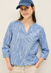 Cecil Printed V Neck Cropped Sleeve Blouse, Blue