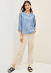 Cecil Printed V Neck Cropped Sleeve Blouse, Blue