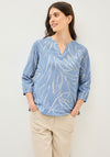 Cecil Printed V Neck Cropped Sleeve Blouse, Blue