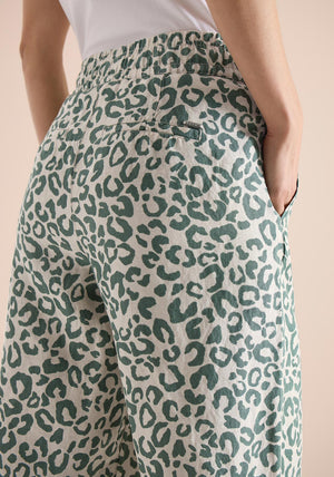 Cecil Leopard Print Wide Leg Trousers, Green