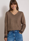 Cecil Long Sleeve V-Neck Top, Dark Beige