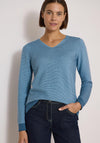 Cecil Ribbed V-Neckline Top, Blue