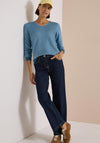 Cecil Ribbed V-Neckline Top, Blue