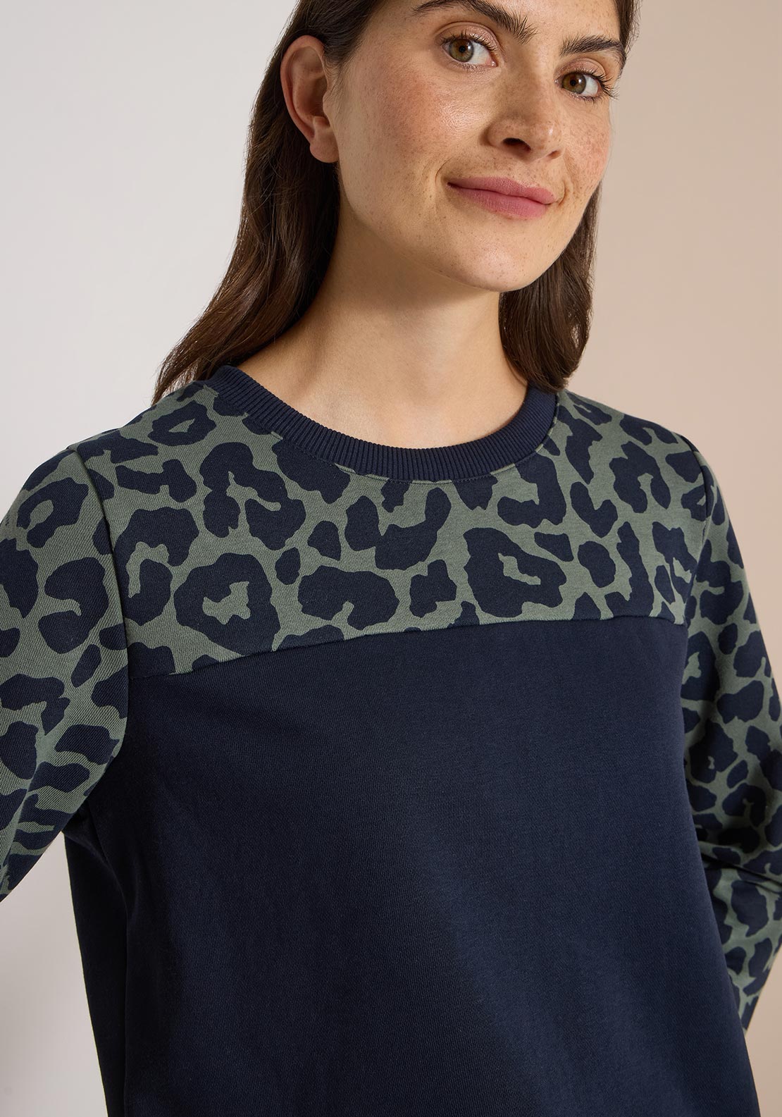 Cecil Colour Block with Leopard Print Detail Jumper, Navy Multi