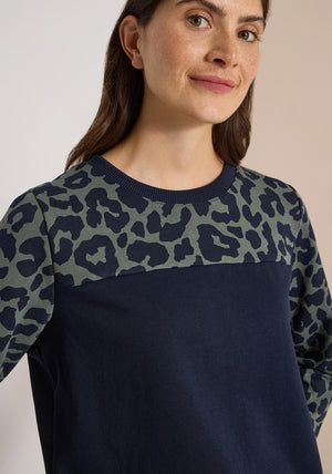 Cecil Colour Block with Leopard Print Detail Jumper, Navy Multi