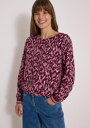 Cecil Abstract Print Long Sleeve Blouse, Wine Multi